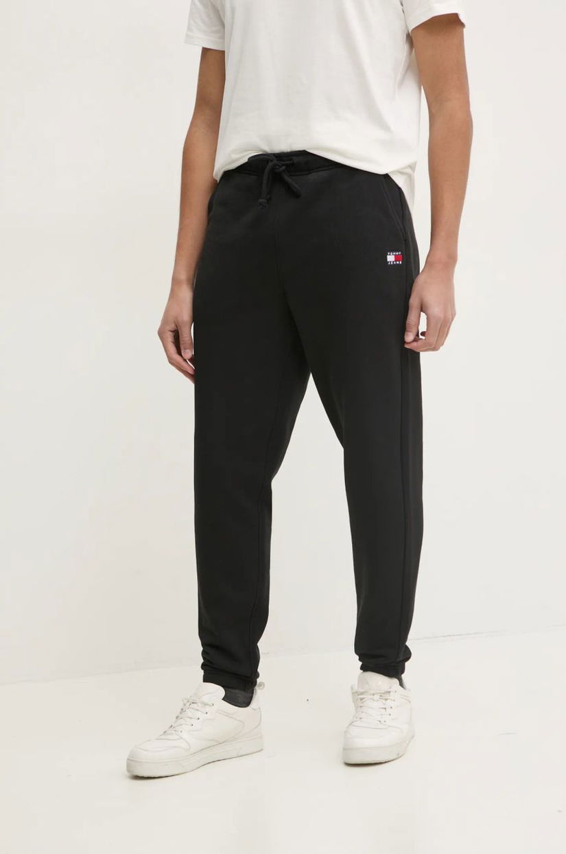 Tommy Jeans pantaloni de trening din bumbac culoarea negru, uni, DM0DM20276