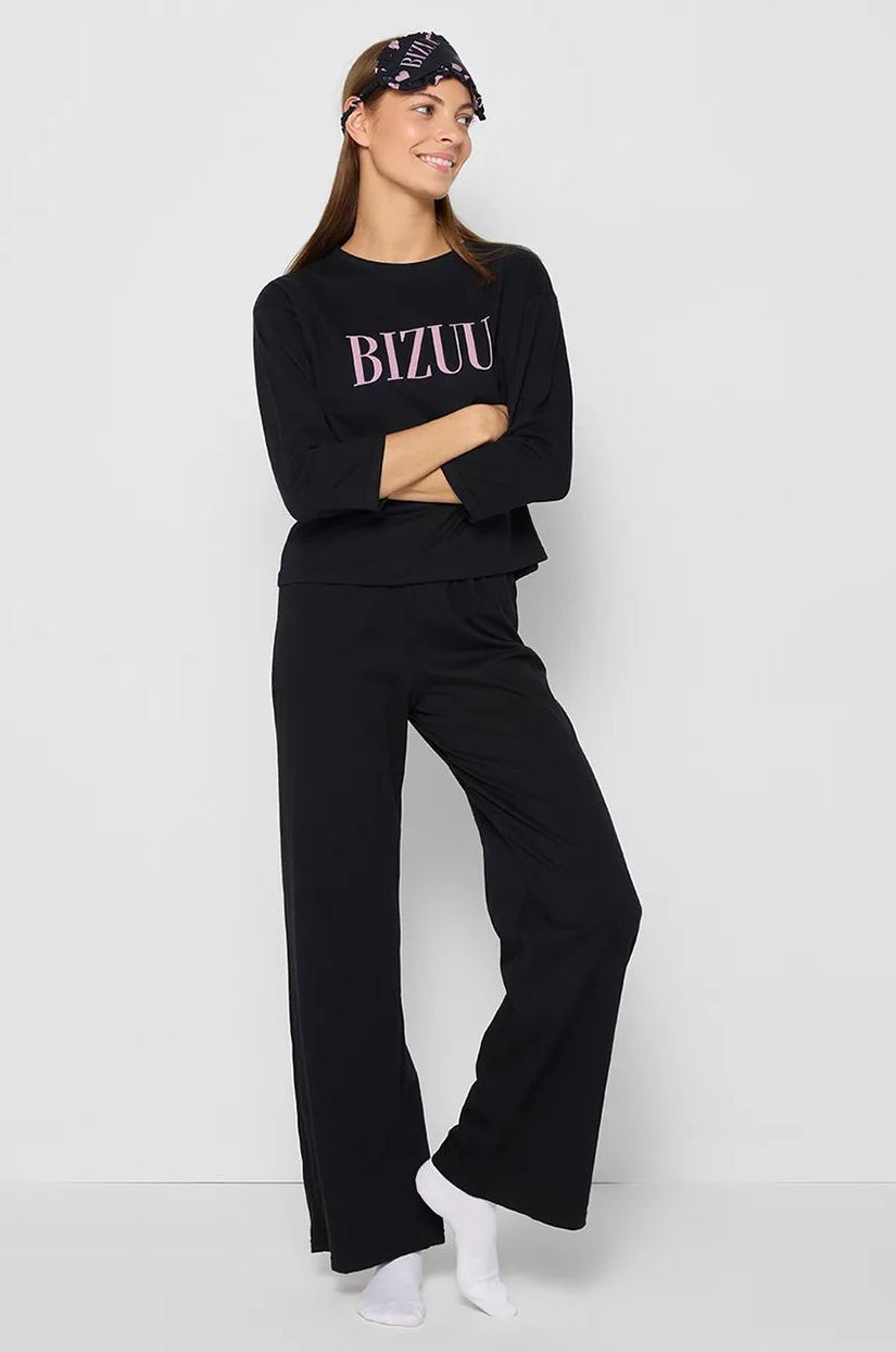 Bizuu pantaloni pijama bumbac SAMPAJO culoarea negru, bumbac, PIŻAMA DÓŁ SAMPAJO_CZARNY_AW24