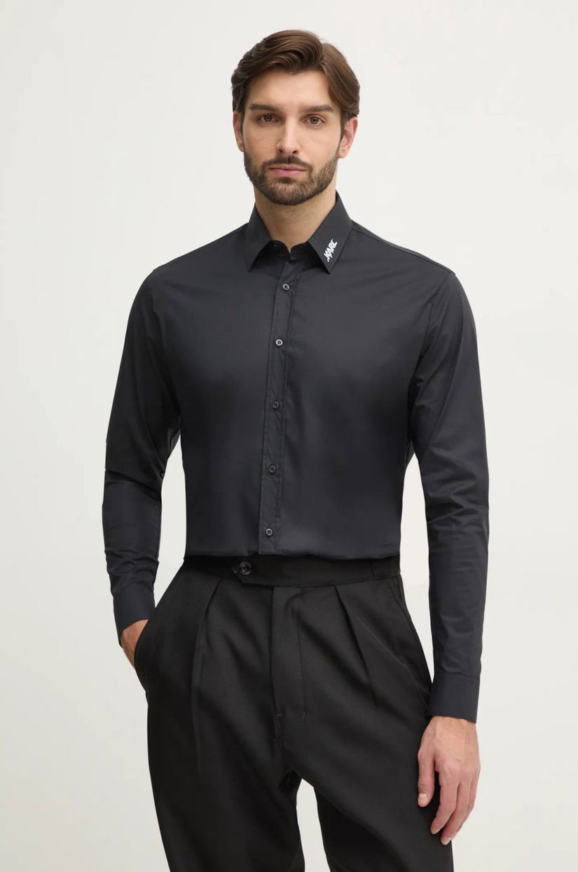 Karl Lagerfeld cămașă bărbați, culoarea negru, cu guler clasic, regular, 551600.605991