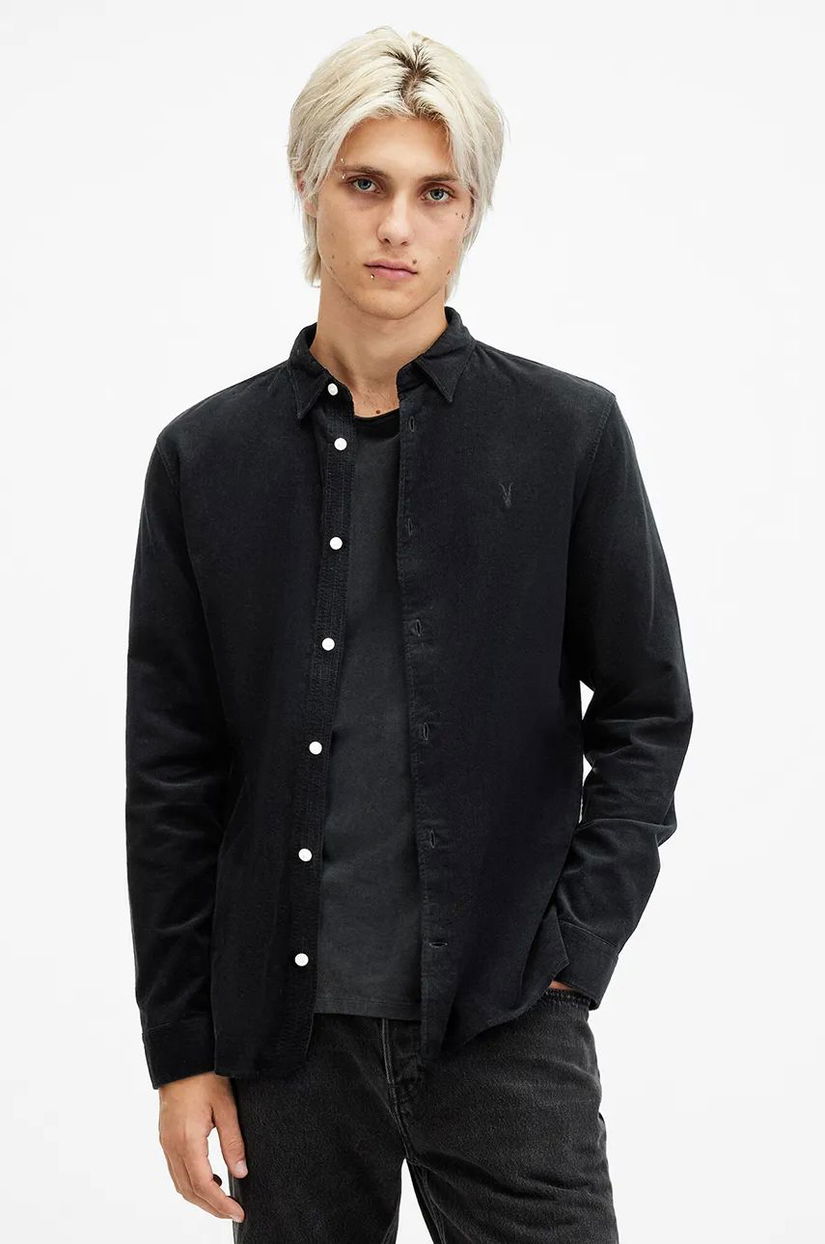 AllSaints cămașă din bumbac BIRCHWOOD bărbați, culoarea negru, cu guler clasic, slim, M144SB