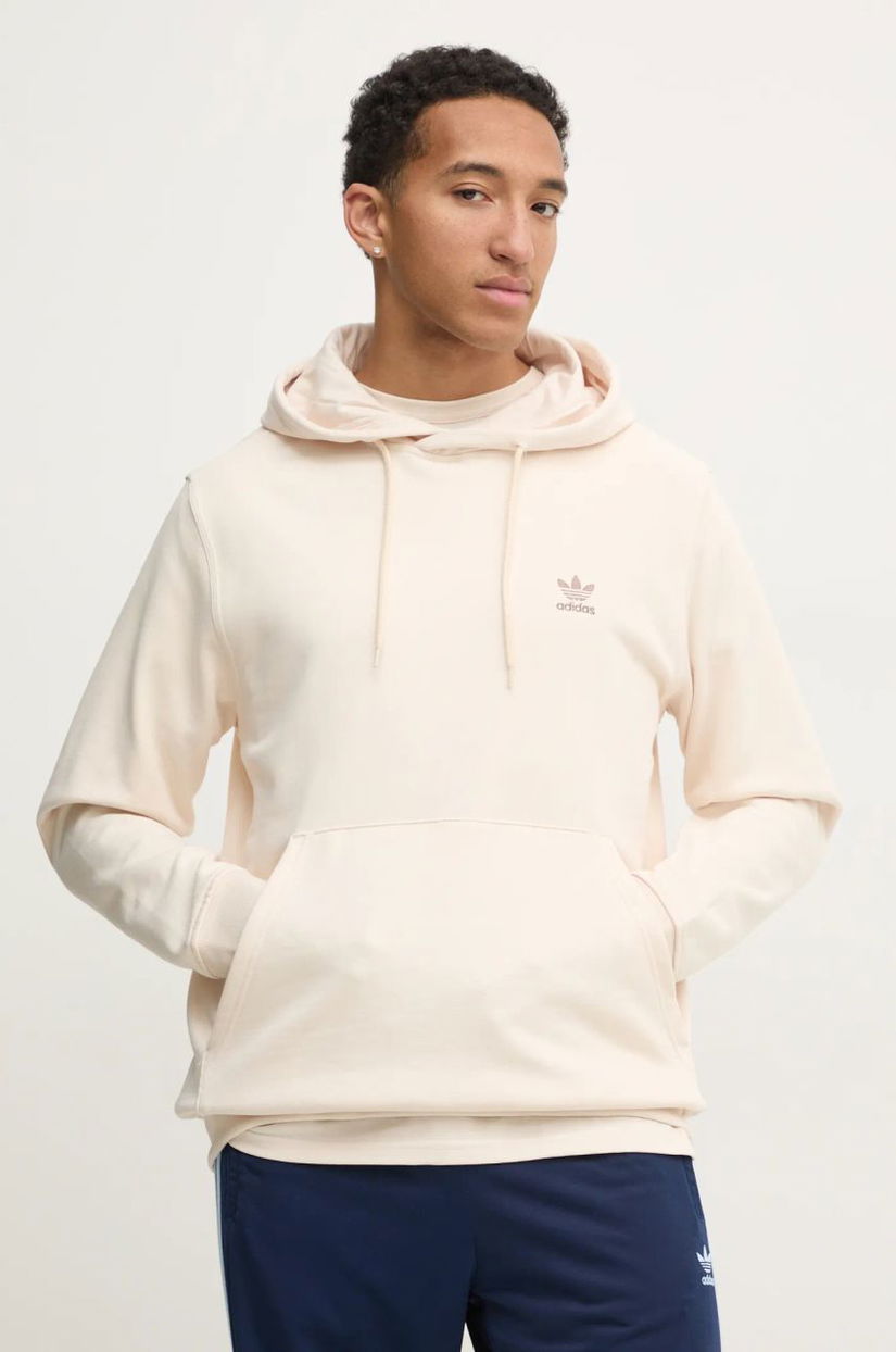 adidas Originals hanorac de bumbac Essential bărbați, culoarea bej, cu glugă, uni, JD2408