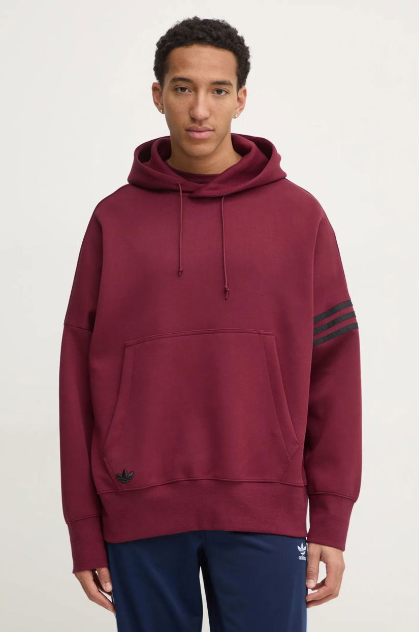 adidas Originals bluză Neuclassics bărbați, culoarea bordo, cu glugă, cu imprimeu, JC9936