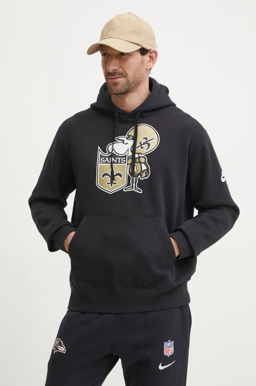 Nike bluza New Orleans Saints barbati, culoarea negru, cu glugă, cu imprimeu, NKDK-00A-7WV-13L