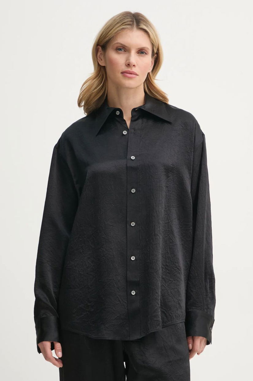 Filippa K camasa femei, culoarea negru, cu guler clasic, relaxed, 31327