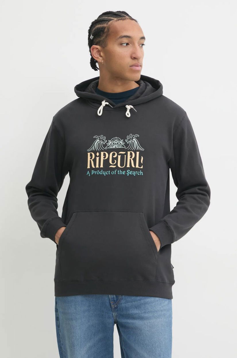 Rip Curl bluza DOWN THE LINE barbati, culoarea gri, cu glugă, cu imprimeu, 06HMFL