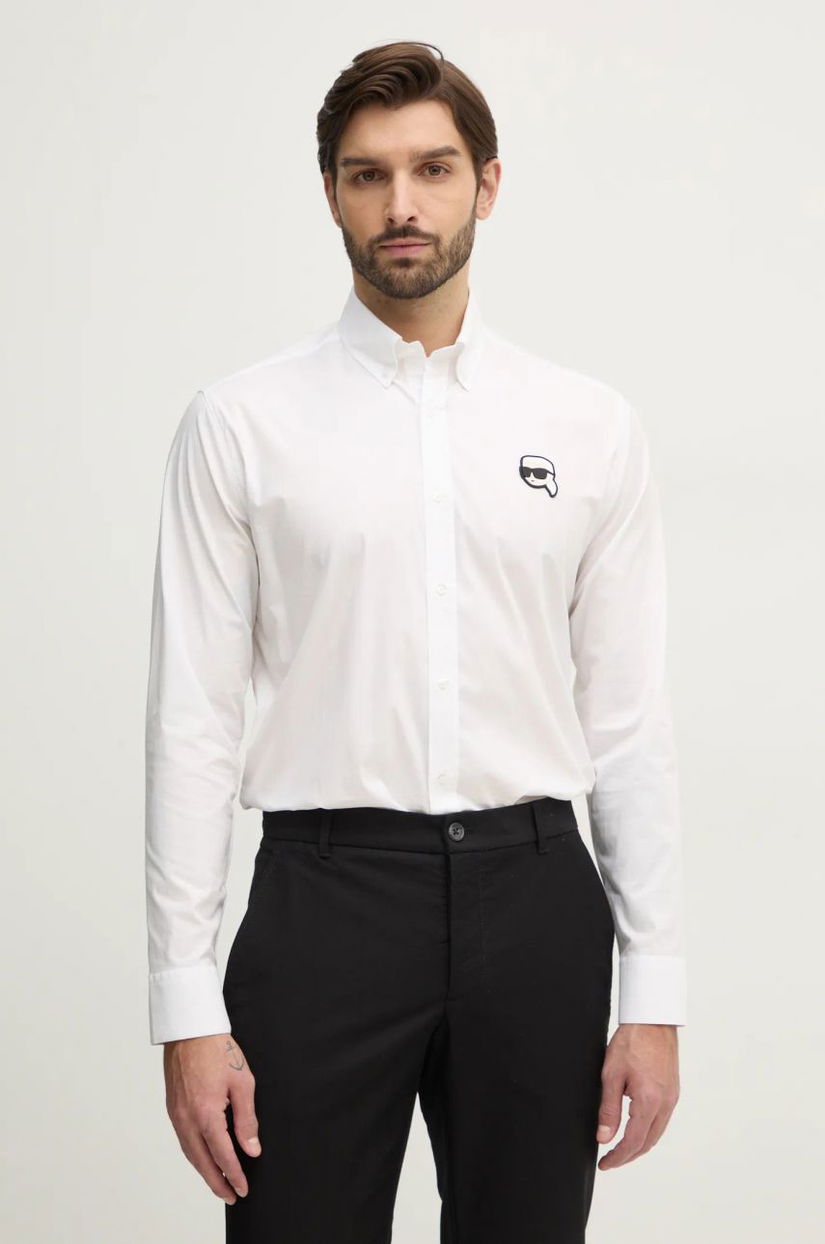 Karl Lagerfeld camasa barbati, culoarea alb, cu guler button-down, regular