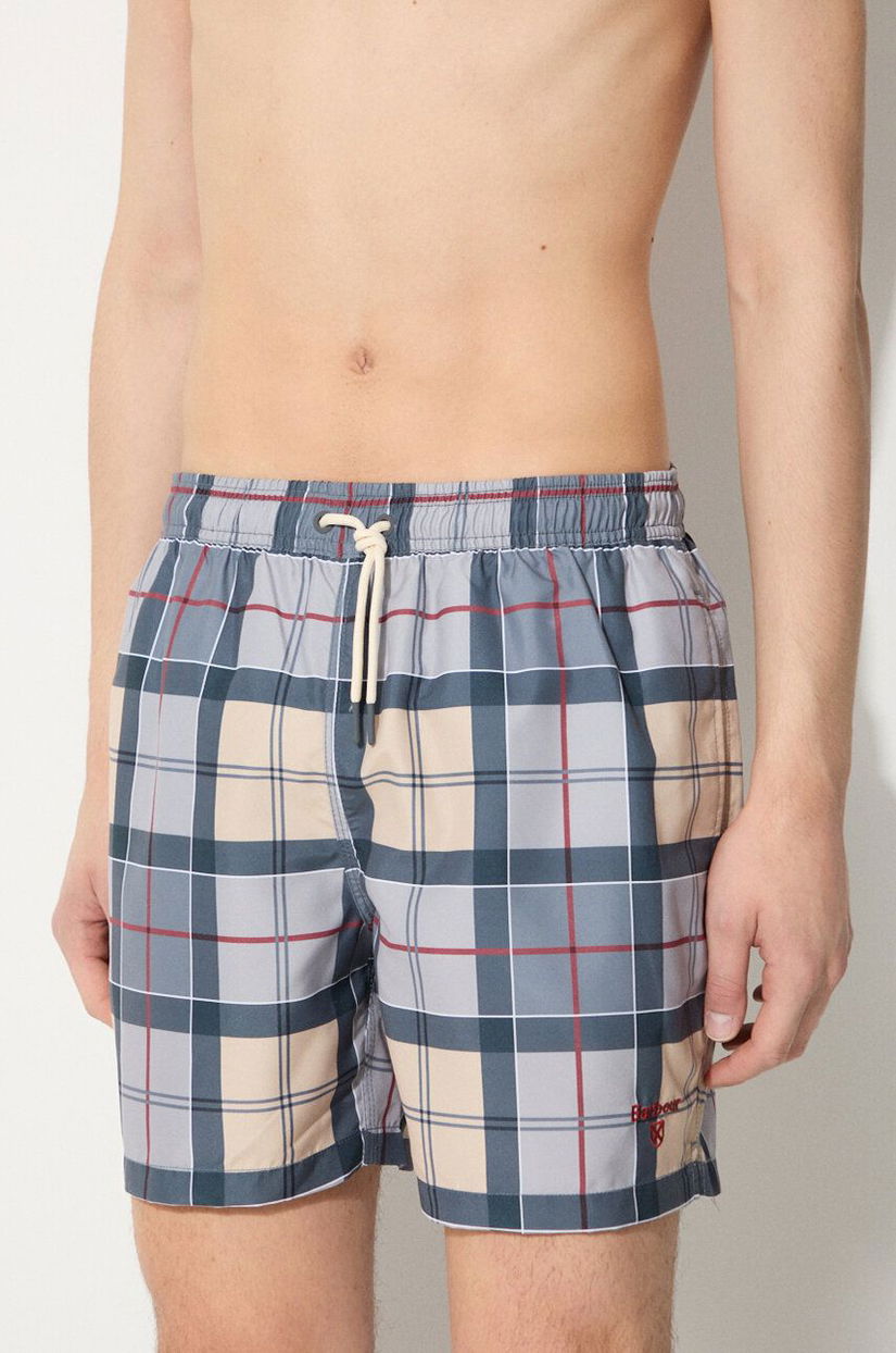 Barbour pantaloni scurti de baie Staple Tartan culoarea bej, MSW0065