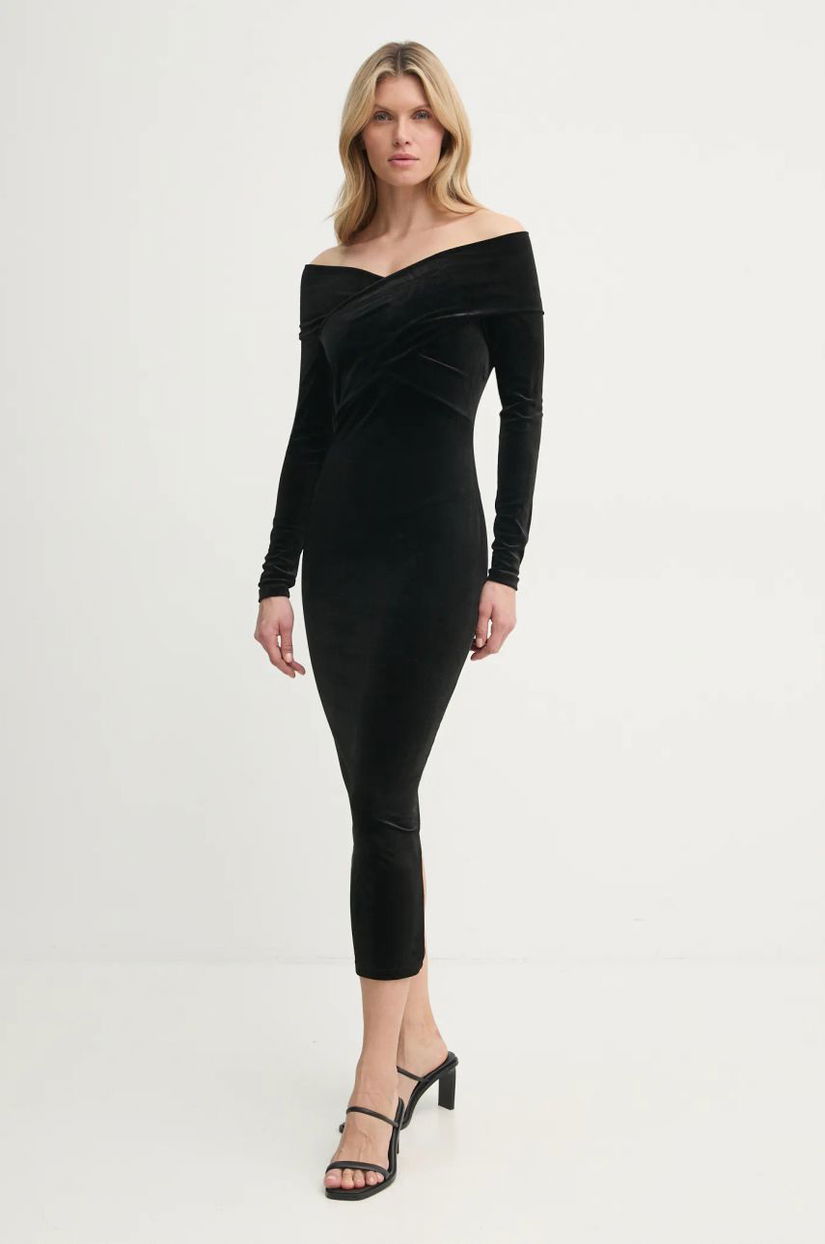 AllSaints rochie DELTA culoarea negru, midi, mulata, W037DZ