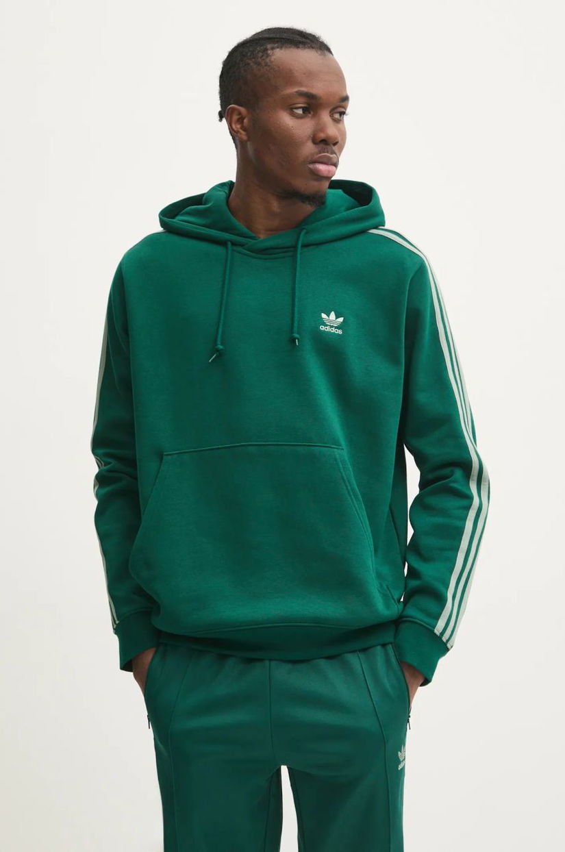 adidas Originals bluza 3-Stripes barbati, culoarea verde, cu glugă, modelator, JP1001