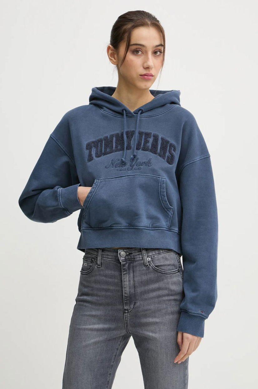 Tommy Jeans hanorac de bumbac femei, cu glugă, cu imprimeu, DW0DW19413