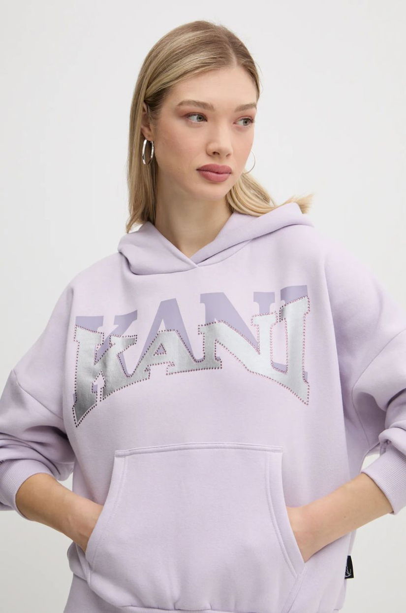 Karl Kani bluza femei, culoarea violet, cu glugă, cu imprimeu, 61210049