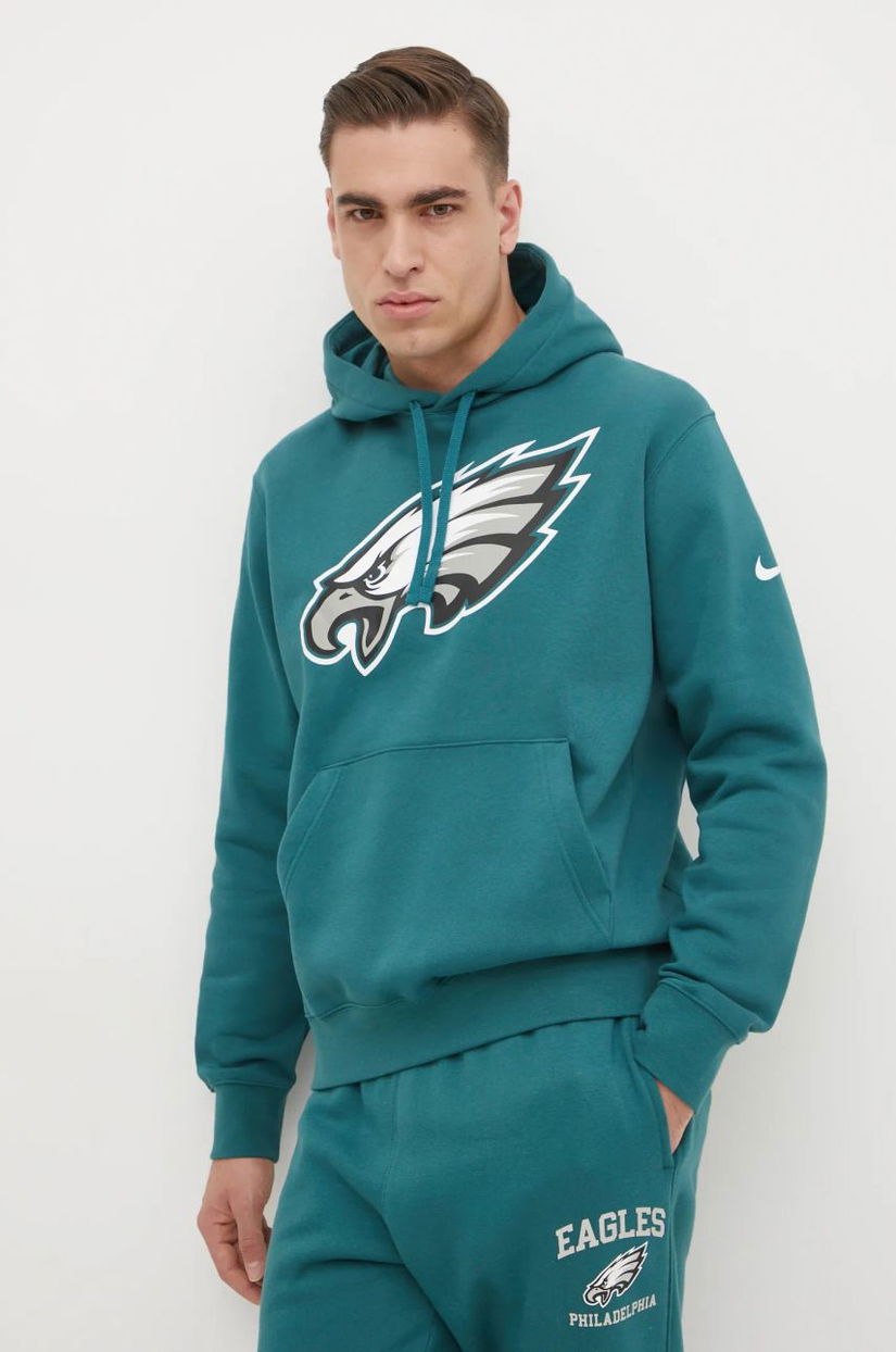 Nike bluza Philadelphia Eagles barbati, culoarea verde, cu glugă, cu imprimeu, NKDK-3JD-86-N09