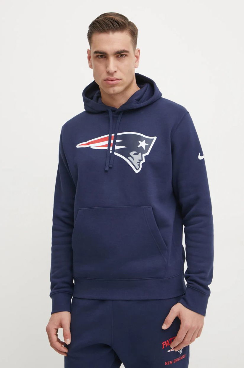 Nike bluza New England Patriots barbati, culoarea albastru marin, cu glugă, cu imprimeu, NKDK-41S-8K-N09