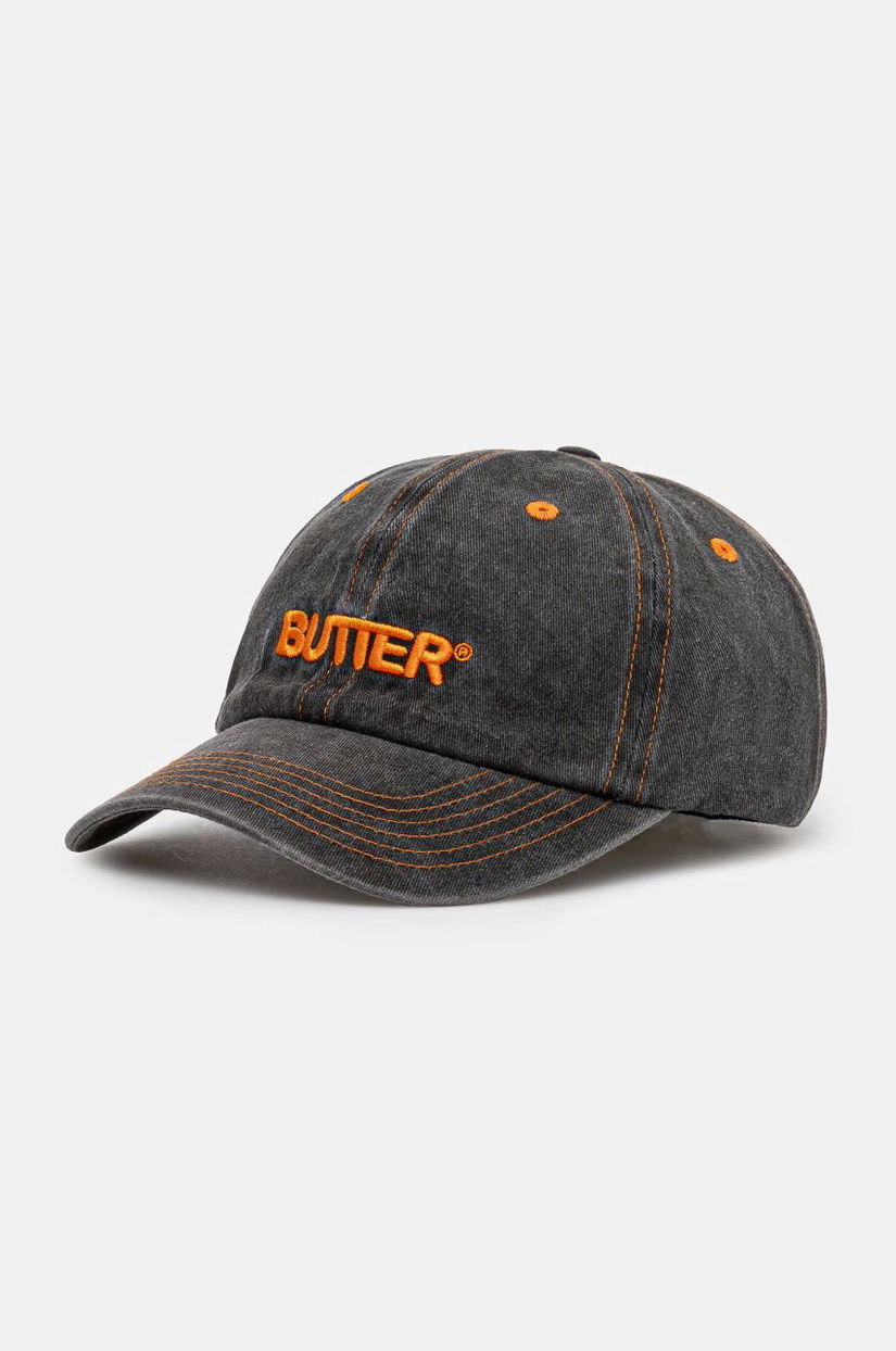 Butter Goods șapcă de baseball din denim Rounded Logo 6 Panel Cap culoarea negru, cu imprimeu, BG243807