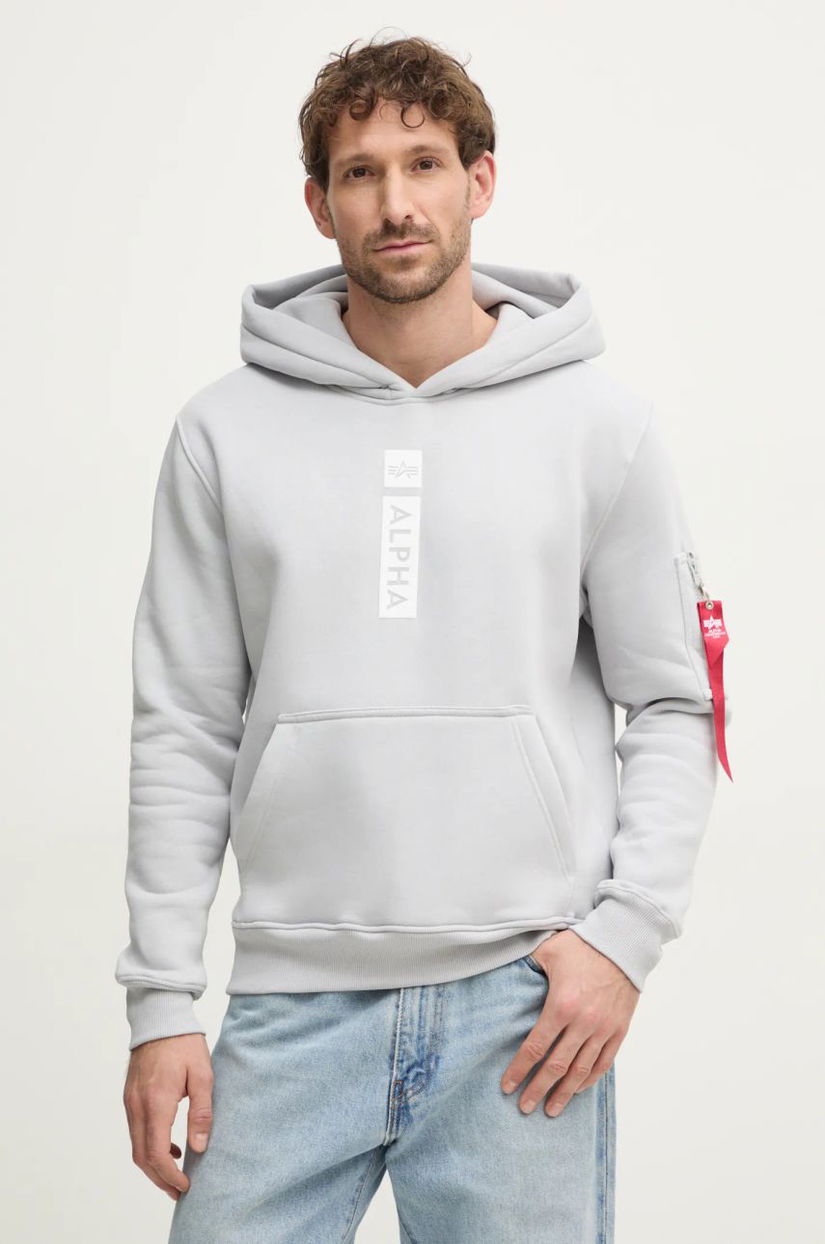 Alpha Industries bluza PP Hoody barbati, culoarea gri, cu glugă, cu imprimeu, 146338