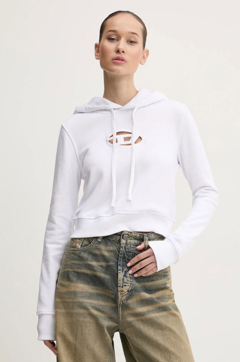 Diesel bluza F-SLIMMY-HOOD-OD femei, culoarea alb, cu glugă, cu imprimeu, A15714.0GRAC