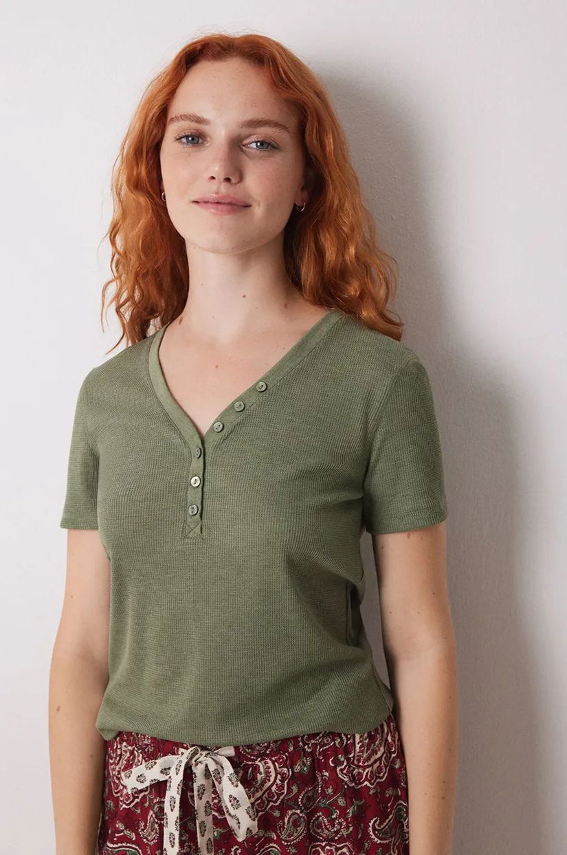 women'secret tricou de pijama MIX AND MATCH LOVE ACTUALLY culoarea verde, 3278432