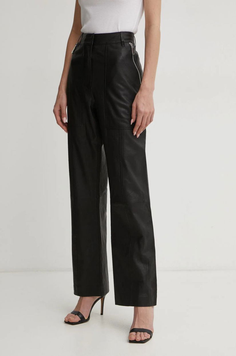 MAX&Co. pantaloni de piele femei, culoarea negru, drept, high waist, 2516431011200