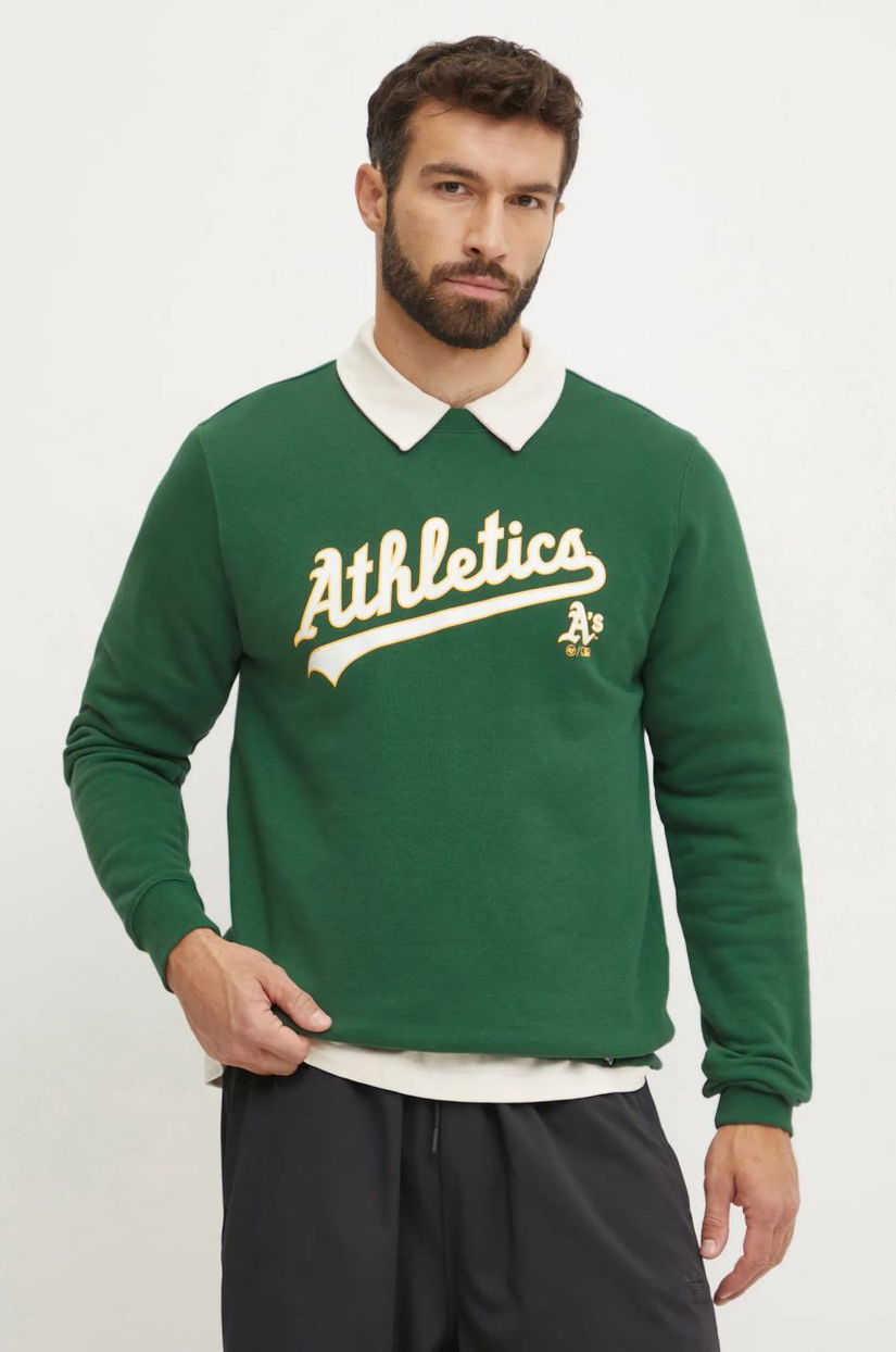 47 brand bluza MLB Oakland Athletic barbati, culoarea verde, cu imprimeu, BB018PEMIBC654773DG