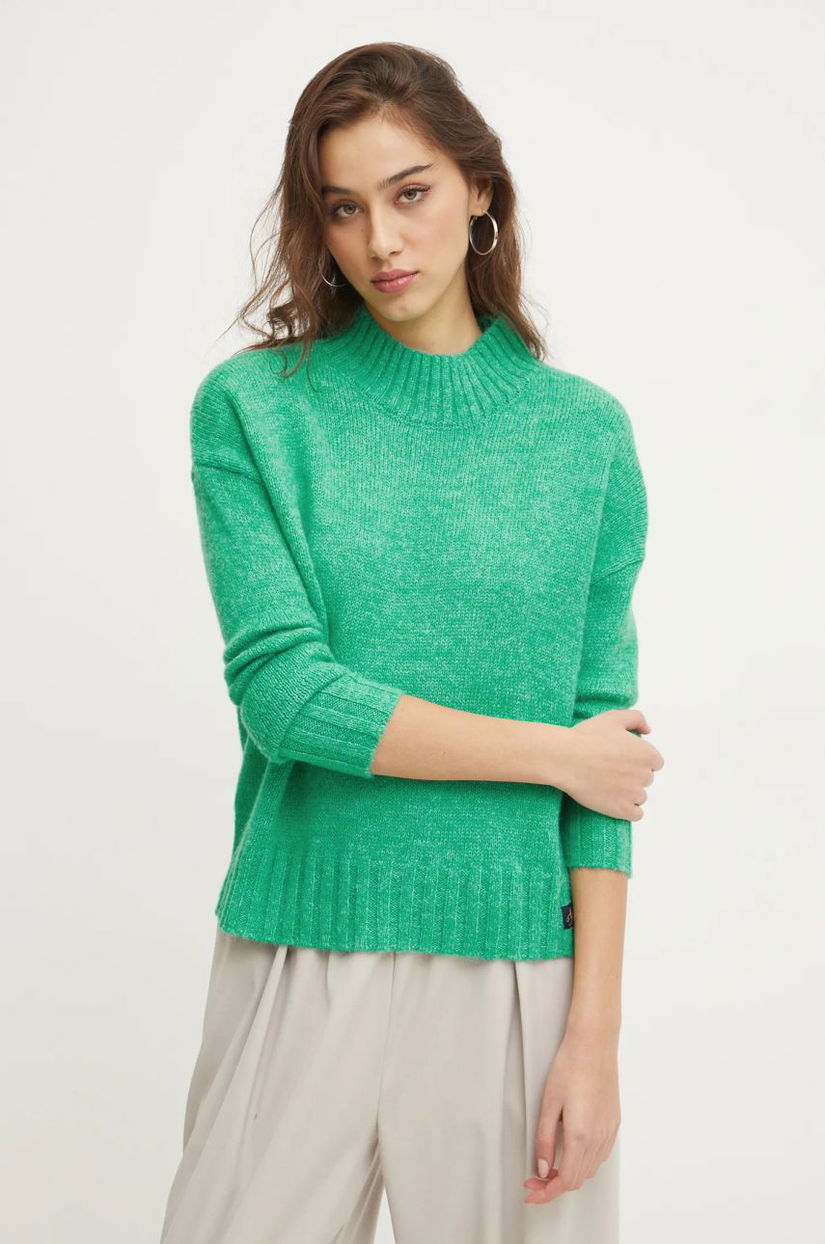 Superdry pulover din amestec de lana femei, culoarea verde, light, cu turtleneck, W6110551A-GYJ