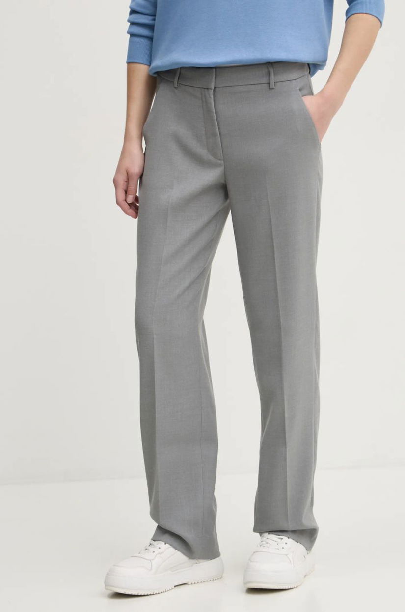 Abercrombie & Fitch pantaloni femei, culoarea gri, drept, high waist, KI156-4499