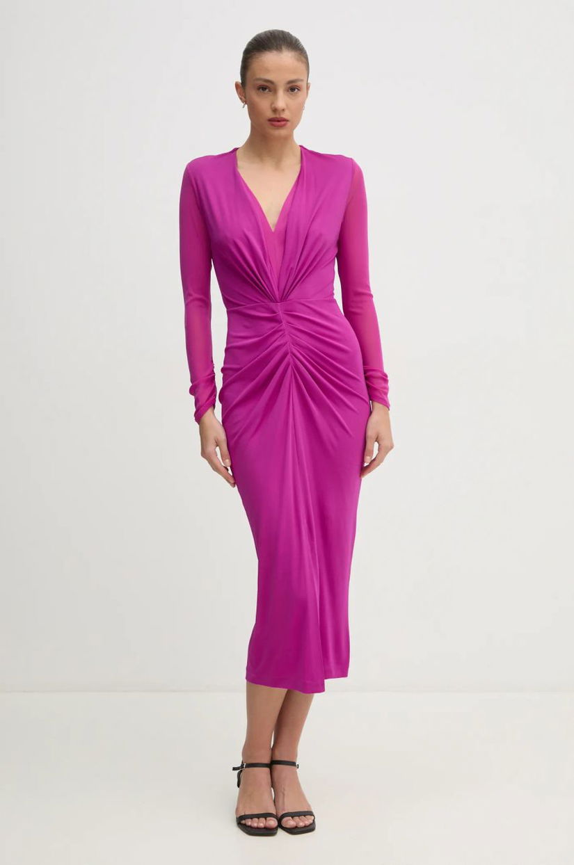 DIANE VON FURSTENBERG rochie culoarea roz, midi, mulata, DVFDL4S007