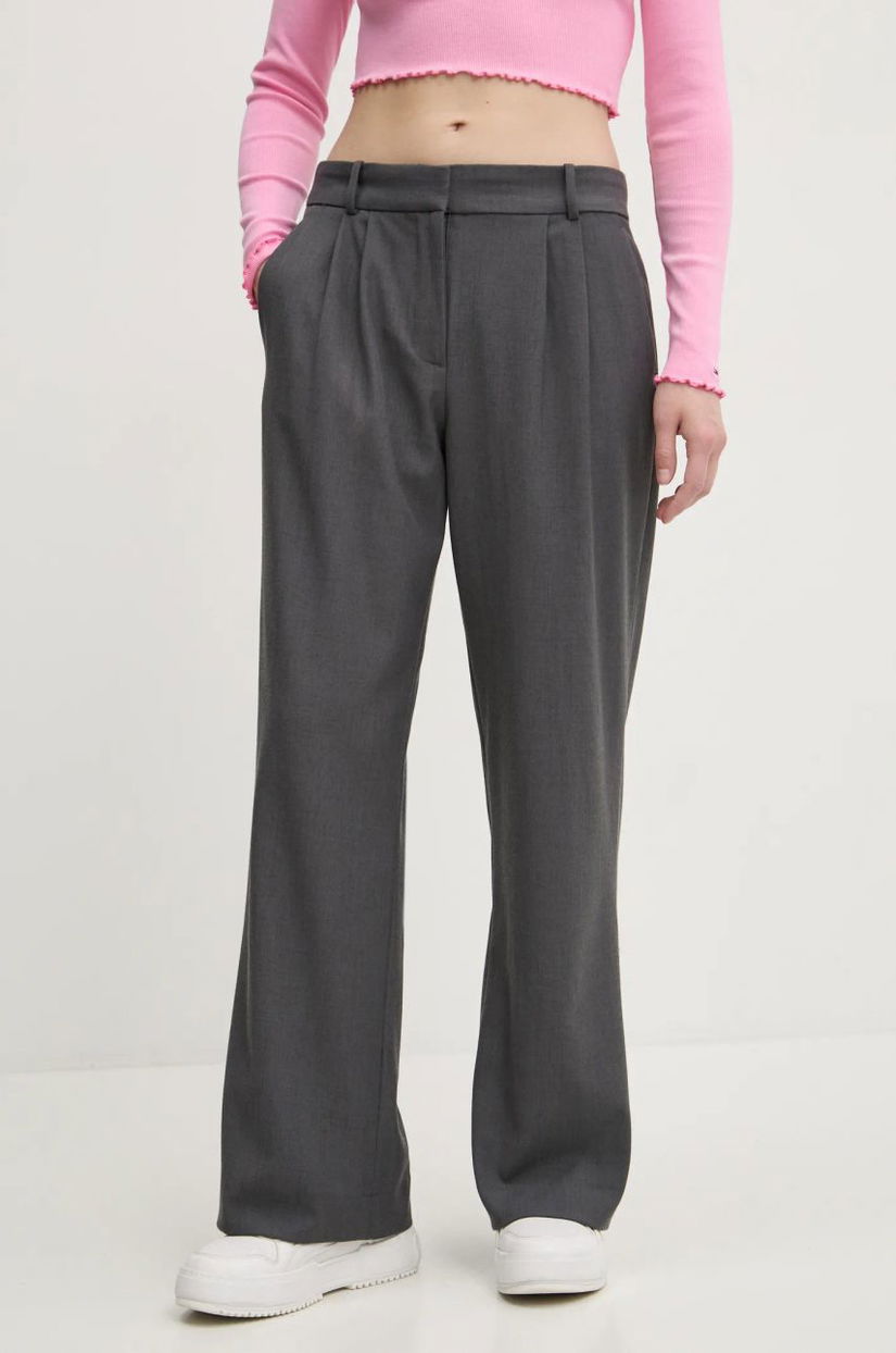 Abercrombie & Fitch pantaloni femei, culoarea gri, lat, high waist, KI156-4528