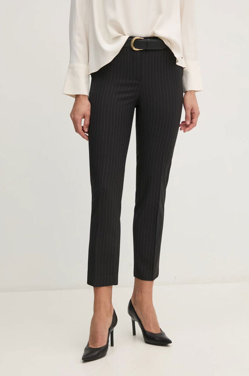 Sisley pantaloni din lana culoarea negru, mulata, high waist, 4C3DLF065