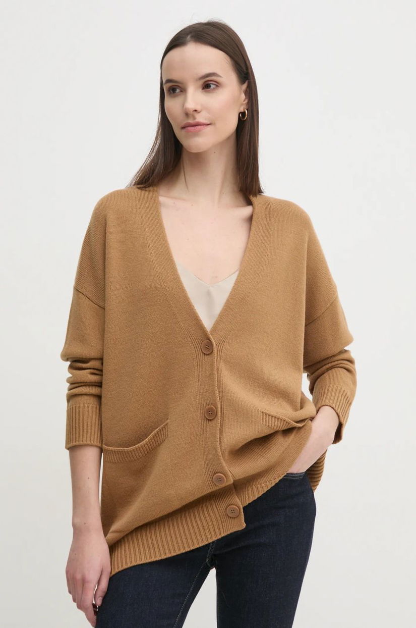 Sisley cardigan din lana culoarea maro, light, 122NM602E