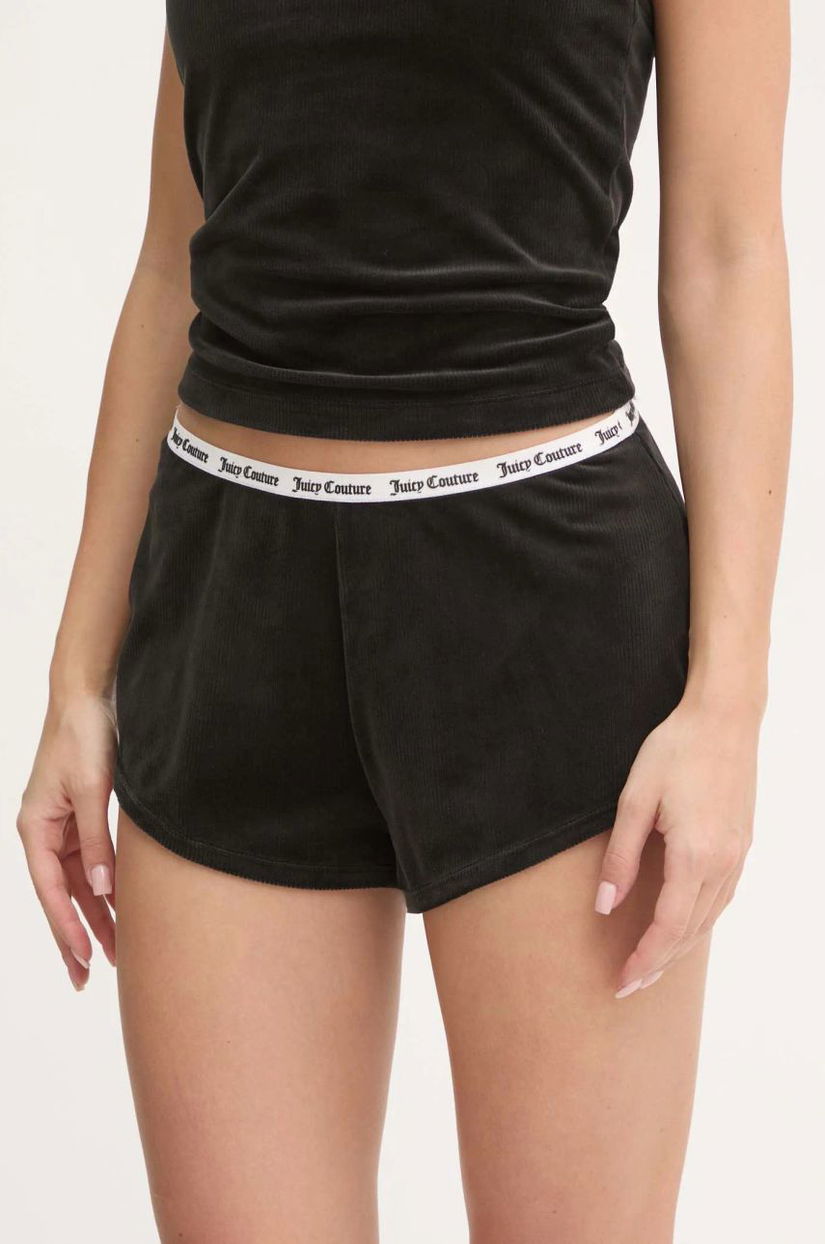 Juicy Couture pantaloni scurti de pijama AUSTYN RIB VELOUR SHORTY femei, culoarea negru, JCLHS125502