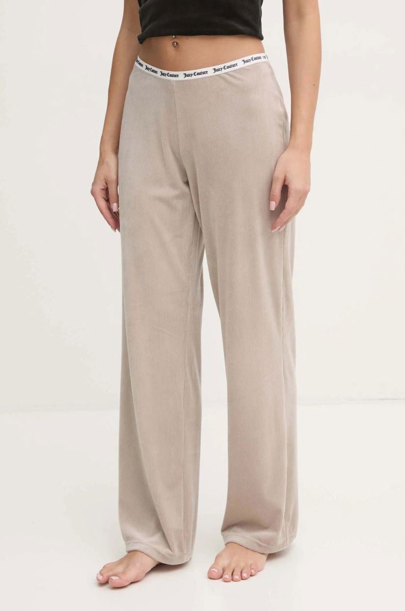 Juicy Couture pantaloni de pijama VICKY RIB FLARE PANT femei, culoarea bej, JCLAS125504