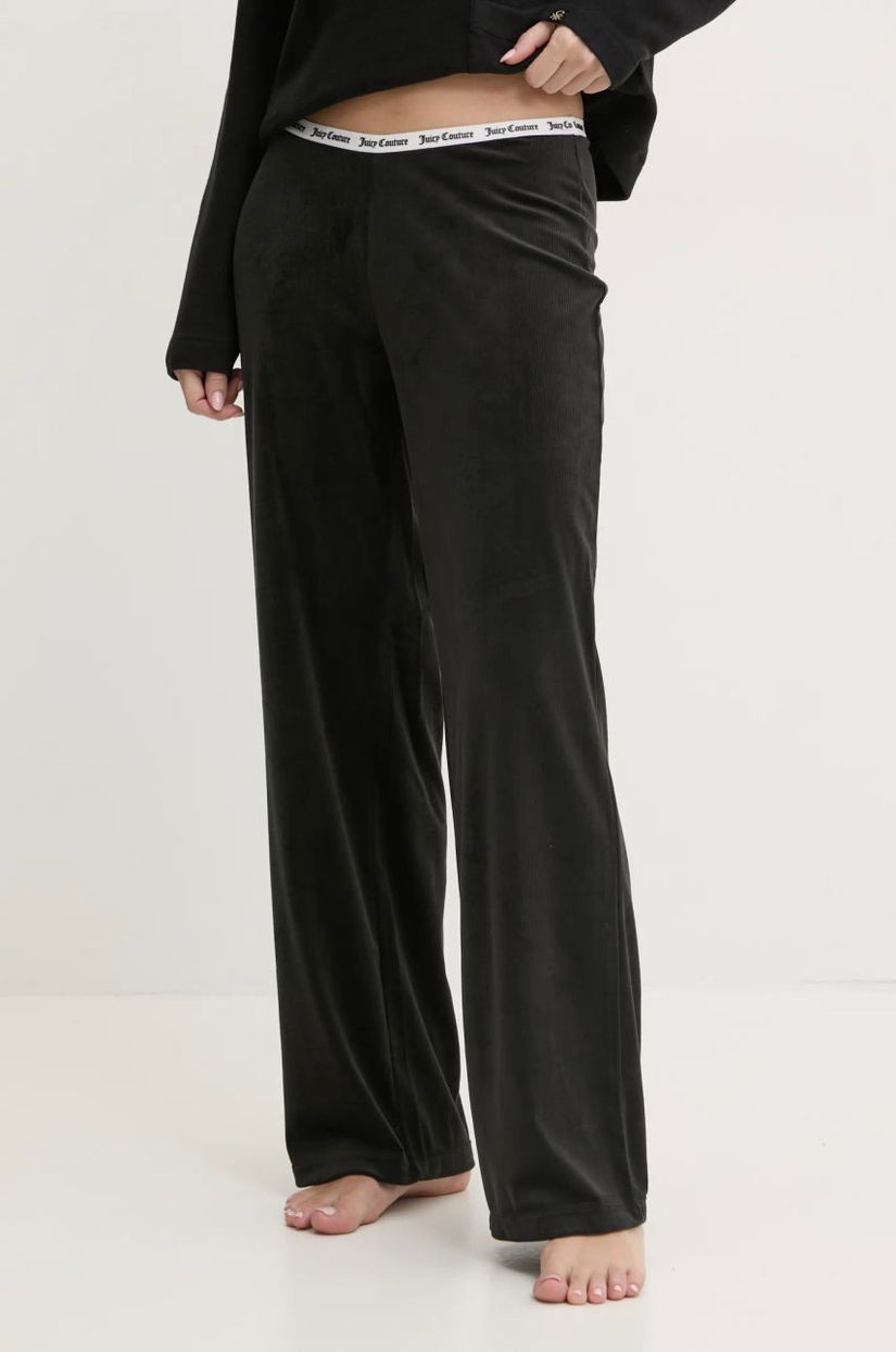 Juicy Couture pantaloni de pijama VICKY RIB FLARE PANT femei, culoarea negru, JCLAS125504