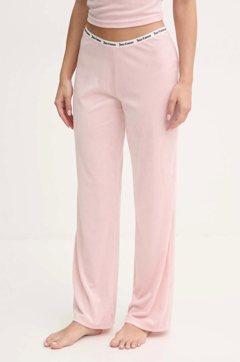 Juicy Couture pantaloni de pijama VICKY RIB FLARE PANT femei, culoarea roz, JCLAS125504