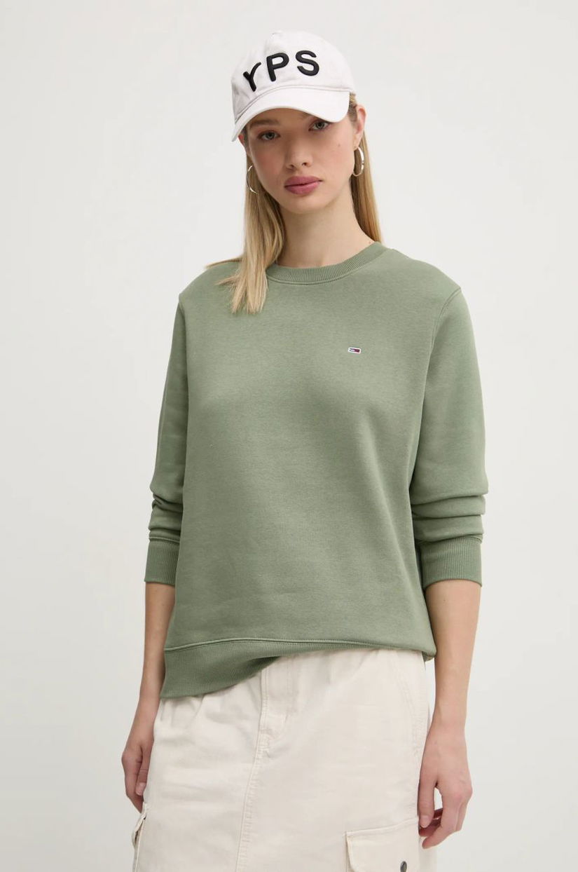 Tommy Jeans bluza femei, culoarea verde, neted, DW0DW19959