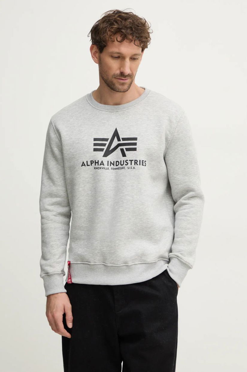 Alpha Industries bluză bluză Basic Sweater bărbați, culoarea gri, cu imprimeu 178302.17-grey