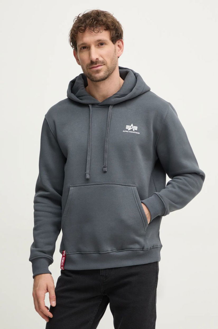 Alpha Industries bluză Basic Hoody Small Logo bărbați, culoarea gri, cu glugă, cu imprimeu 196318.136-grey