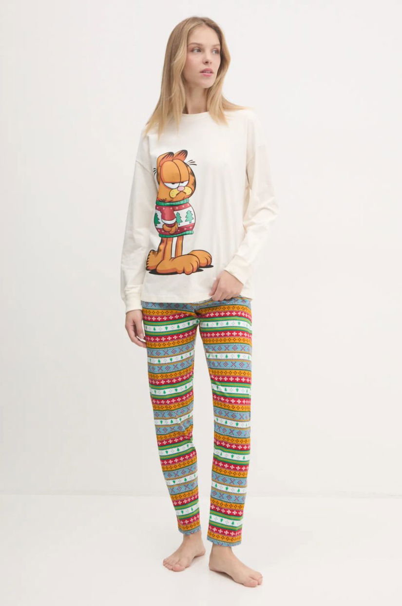 United Colors of Benetton pijamale de bumbac x GARFIELD culoarea bej, bumbac, 37MW3P03I