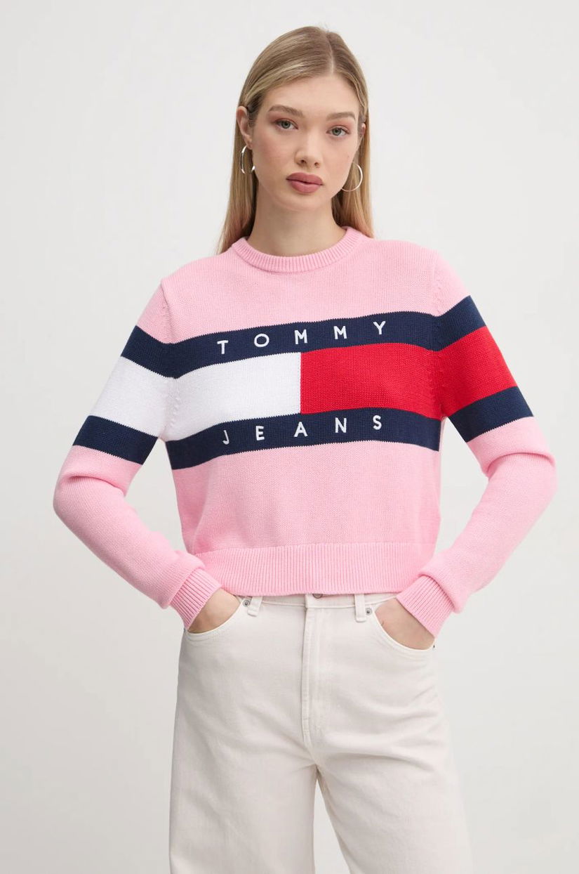 Tommy Jeans pulover de bumbac culoarea roz, DW0DW19335