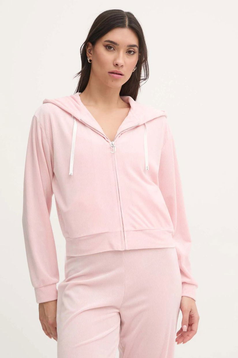 Juicy Couture bluza pijama LIV RIB VELOUR HOODIE femei, culoarea roz, JCLBJ125503