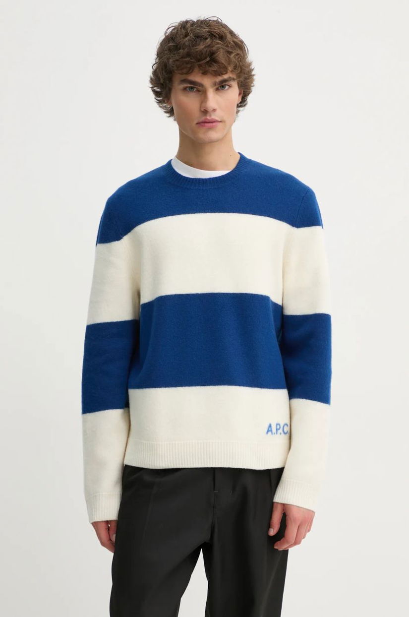 A.P.C. pulover de lana pull edwardo barbati, culoarea albastru marin, WVBDL.H23364