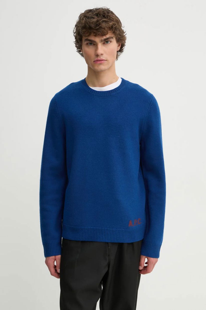 A.P.C. pulover de lana pull edward barbati, culoarea albastru marin, WVBDK.H23059