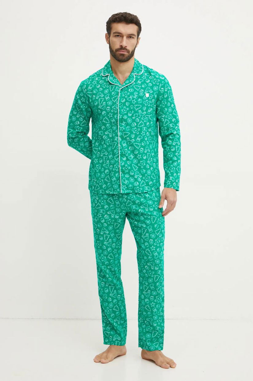 United Colors of Benetton pijamale de bumbac culoarea verde, modelator, 4XPR4P00B