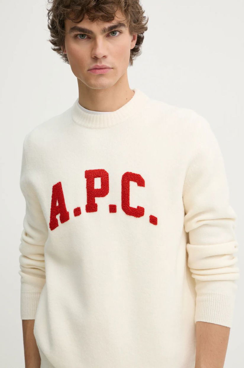 A.P.C. pulover de lana pull joshua barbati, culoarea bej, WVBDK.M23365