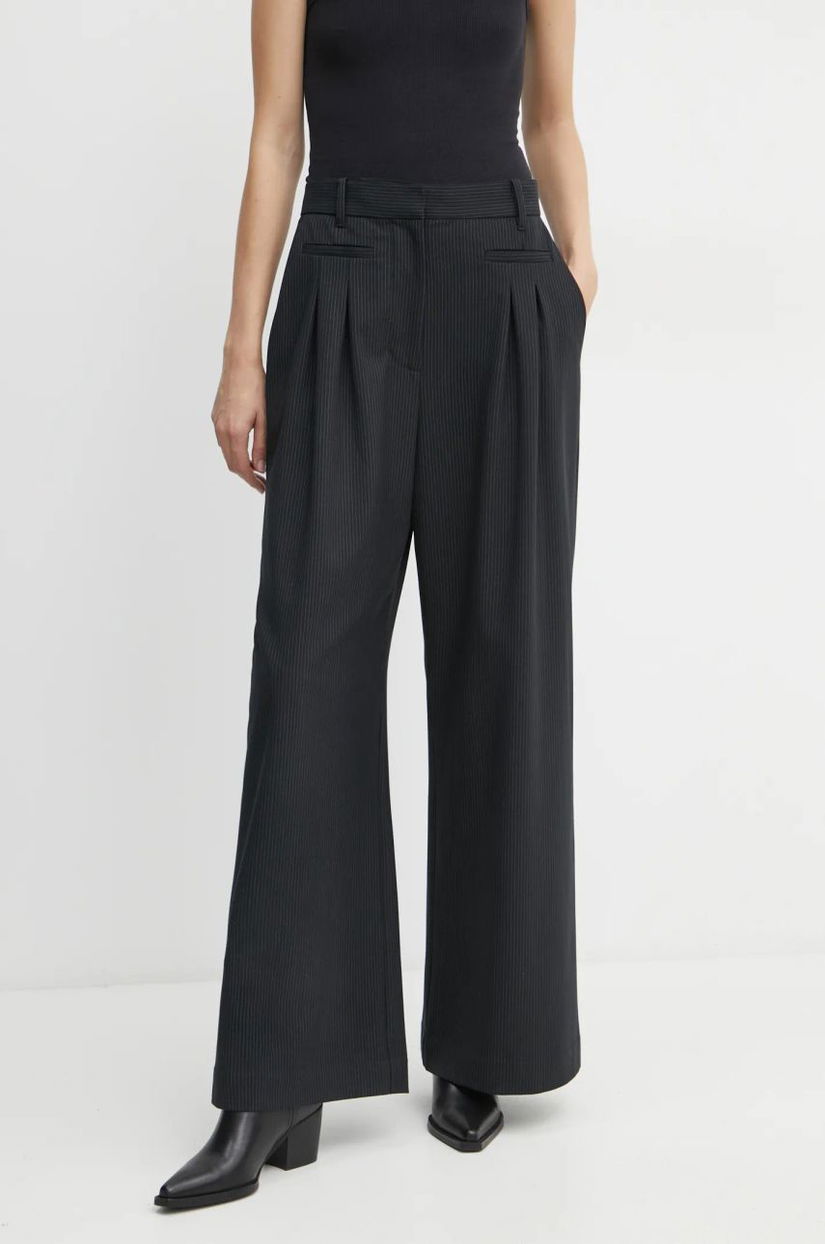 MUNTHE pantaloni STORMY femei, culoarea negru, lat, high waist, 244141624412