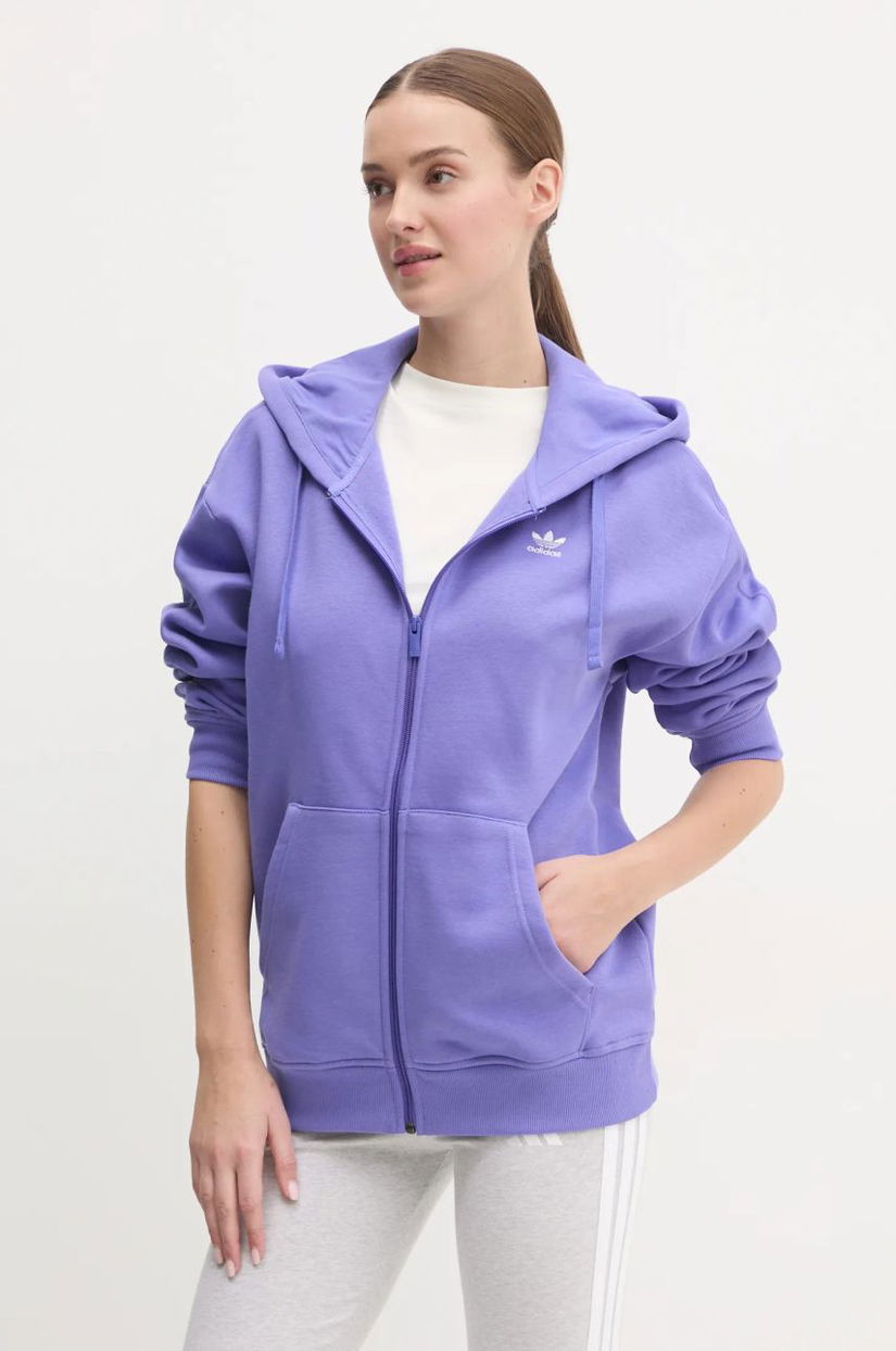 adidas Originals bluza femei, culoarea violet, cu glugă, neted, IY9624