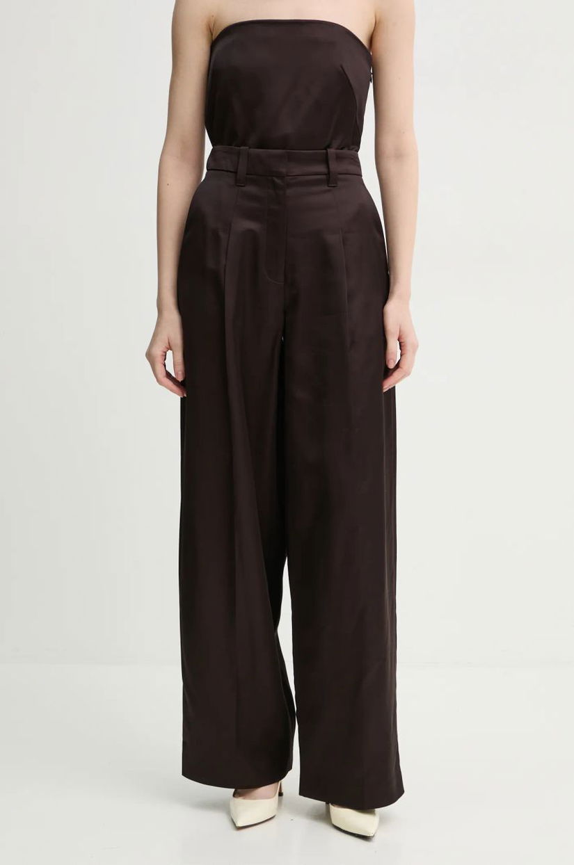 A.L.C. pantaloni femei, culoarea maro, lat, high waist, 2PANT01110