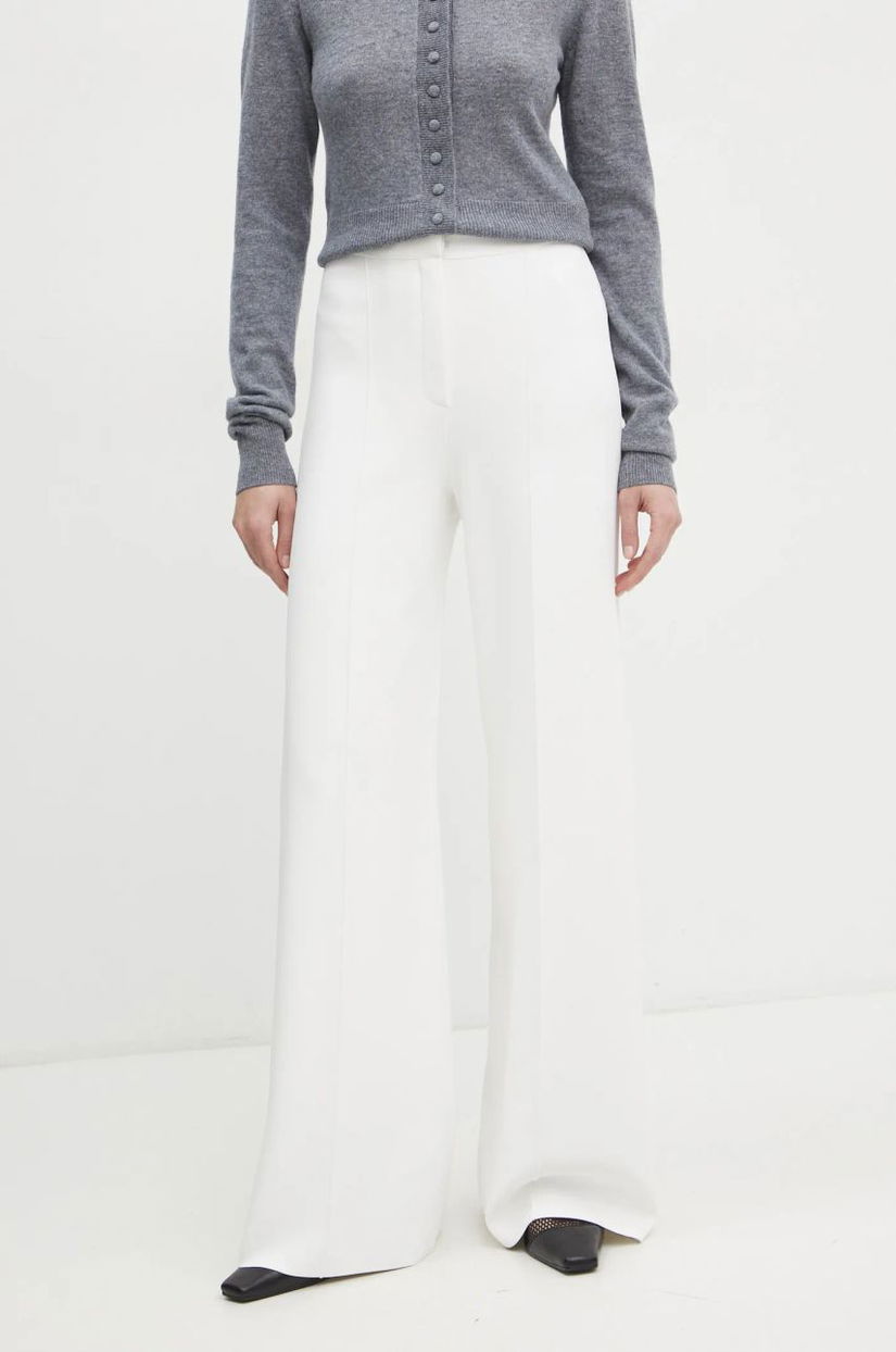 Theory pantaloni femei, culoarea bej, lat, high waist, O1116709