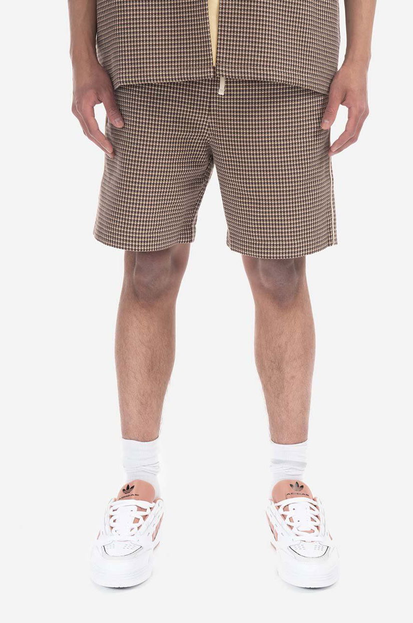 Drôle de Monsieur pantaloni scurți din bumbac Le Short Gaufré culoarea maro BS118-brown