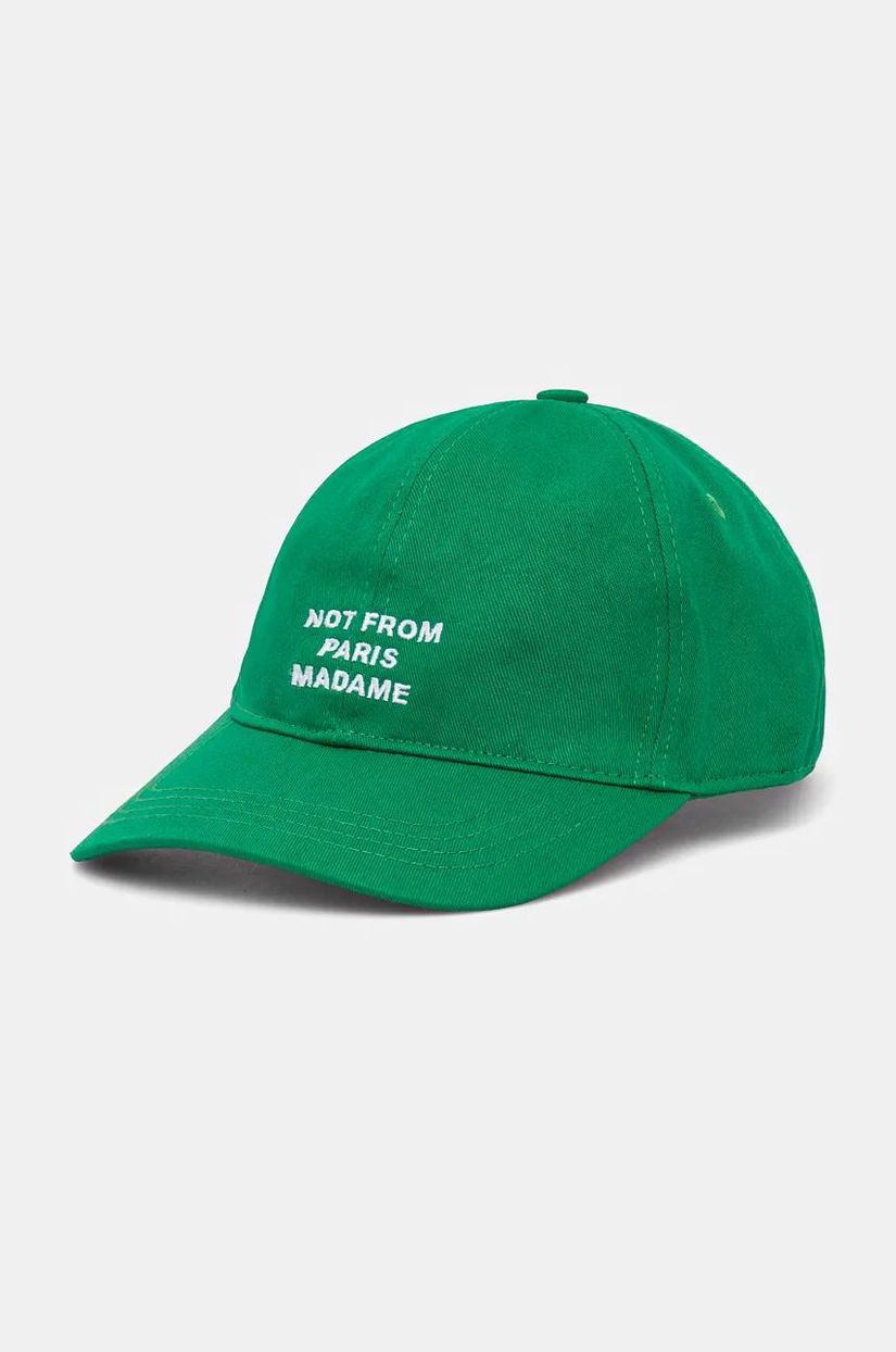 Drôle de Monsieur șapcă de baseball din bumbac La Casquette Slogan culoarea verde, cu imprimeu, E-CP151-CO138-GN