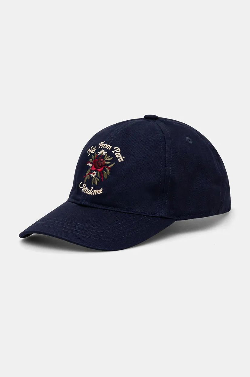 Drôle de Monsieur șapcă de baseball din bumbac La Casquette Slogan Fleurs culoarea albastru marin, cu imprimeu, E-CP153-CO138-DNY